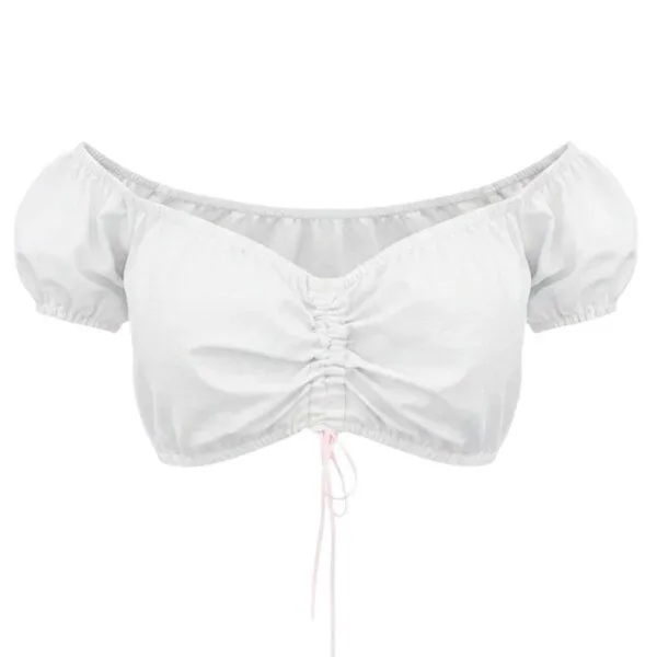 körber mode körber mode Bio Bluse Dirndlbluse weiß verstellbare Raffung Puffärmel Biobaumwolle und hübsche Einsätze – Produktbild 1 von 2