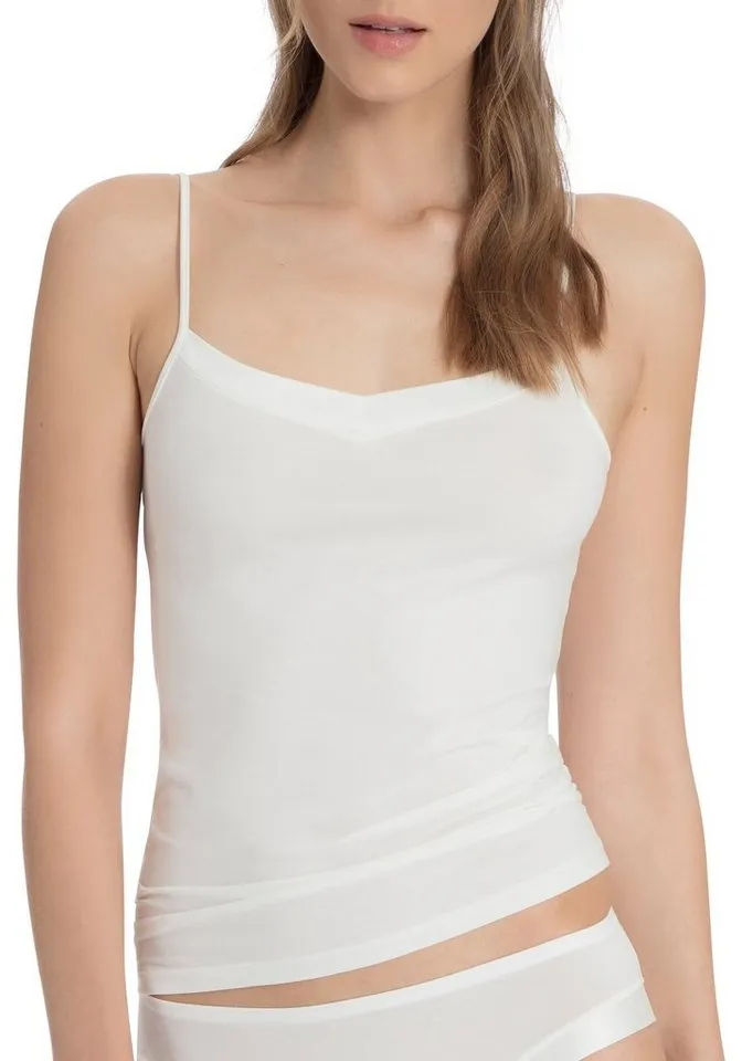 CALIDA CALIDA Spaghettitop Cate Satin-Einsatz, Single Jersey Qualität, elastisch, weich, feminin, Weiß, – Produktbild 5 von 5