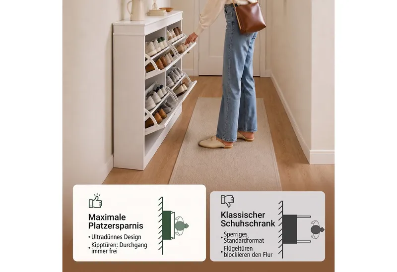 SoBuy Schuhkipper FSR79, Schuhschrank schmal, Schuhregal, Schuhbank, mit Klappen, mit 4 Klappen, in mehreren Farben, Schuhbank Schuhablage, für 16 Paar, Weiß, – Produktbild 4 von 5