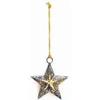 El Puente El Puente Deko-Anhänger "Stern" | Fair Trade & Handmade aus Indien, Gold,blau, – Produktbild 1 von 1