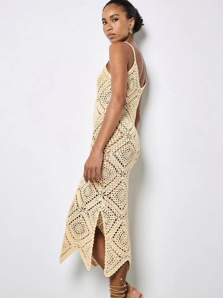 Apricot Apricot Spitzenkleid Handgestricktes Midi-Kleid mit Häkelverzierung, Beige, – Produktbild 2 von 5