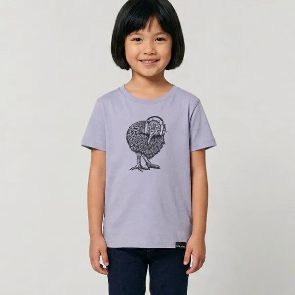 little kiwi little kiwi Kinder T-Shirt, "Kopfhörer auf", Lila, – Produktbild 1 von 3