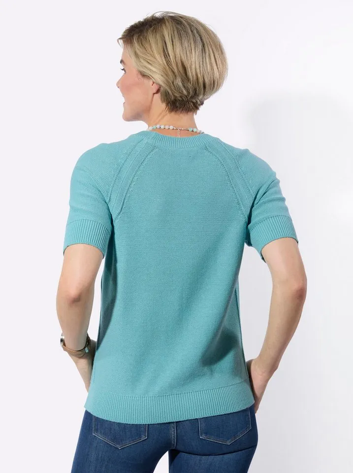 Witt Witt Strickpullover Kurzarm-Pullover Kurzarm Links-Strick, Blau, – Produktbild 2 von 5