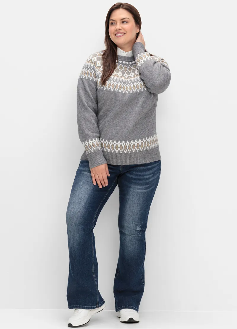 sheego by Joe Browns Jacquard-Pullover, Grau meliert, – Produktbild 1 von 2
