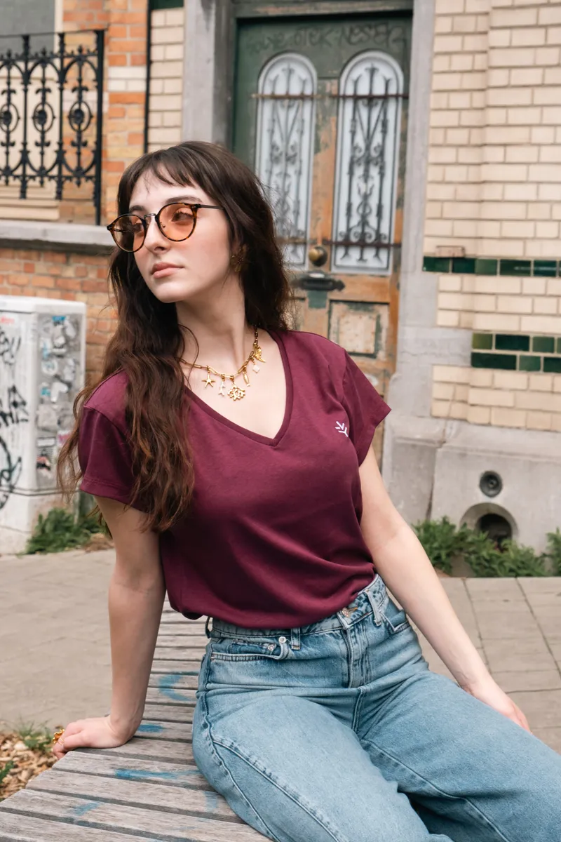 Lucid Collective Lucid Collective Damen vegan T-Shirt Harmony Bordeaux, Dunkelrot, – Produktbild 1 von 2