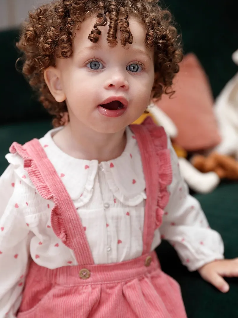 Vertbaudet Mädchen Baby Bluse aus Musselin mit Herzen, Wollweiß, – Produktbild 1 von 4