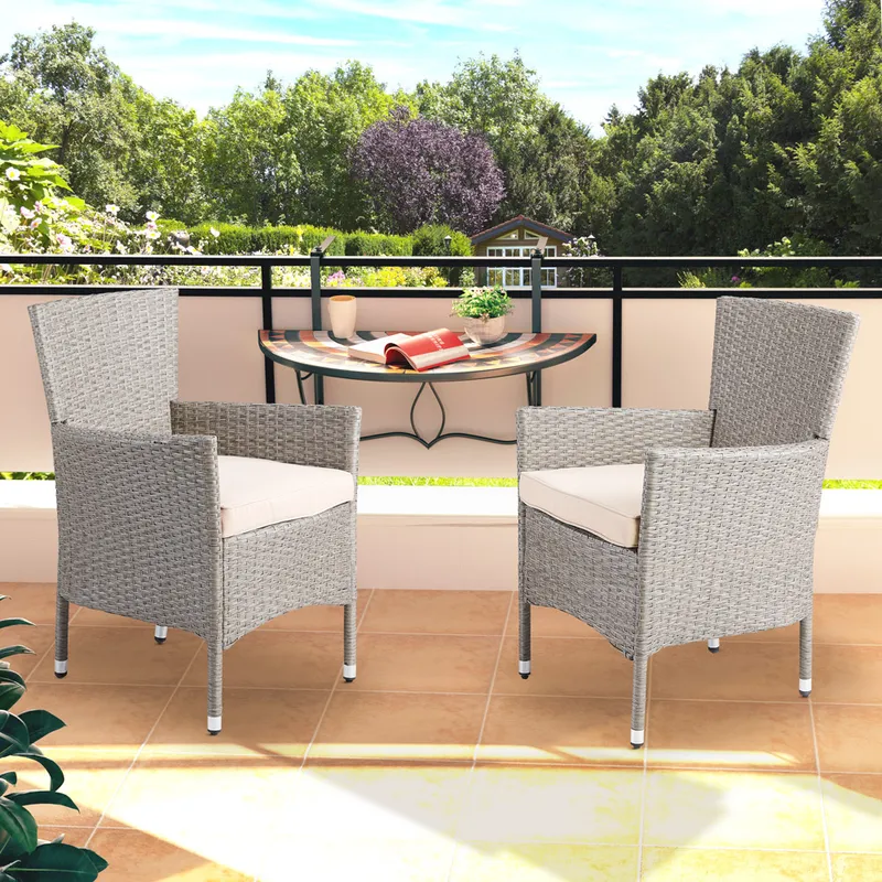 Casaria® Polyrattan Gartenstuhl 2er-Set Creme/Beige stapelbar, Creme, – Produktbild 2 von 2