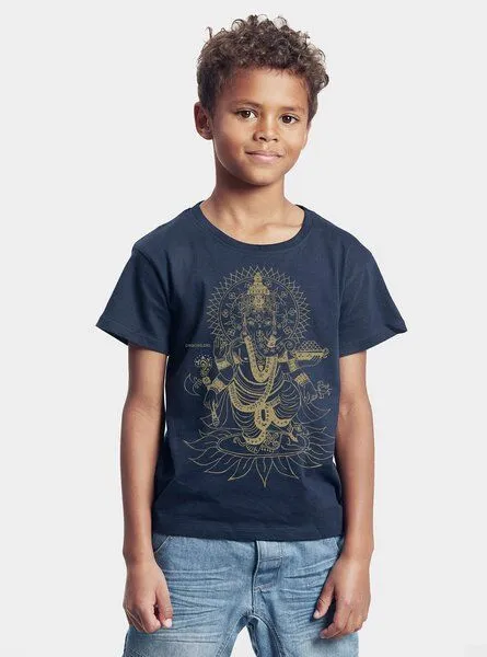 Peaces.bio - handbedruckte Biomode Peaces.bio - handbedruckte Biomode Bio-Kinder T-Shirt Ganesha, Blau, – Produktbild 2 von 2