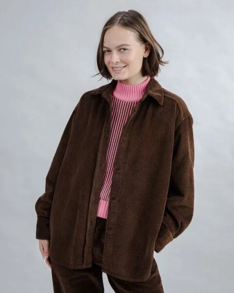 Brava Fabrics Brava Fabrics Langes Cord-Hemd Overshirt Schokolade – Produktbild 2 von 4