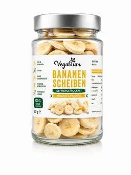 Vegablum Trockenfrüchte Bananenscheiben gefriergetrocknet, 100 % Frucht im Glas, 1 x 60,00 g, 100 % Frucht, gefriergetrocknet – Produktbild 1 von 1