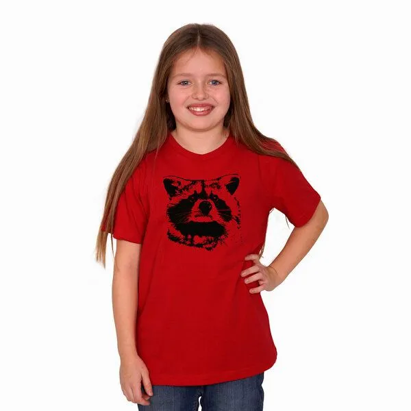 HANDGEDRUCKT HANDGEDRUCKT "Waschbär" Kinder T-Shirt Baumwolle (kbA), Red, – Produktbild 1 von 3