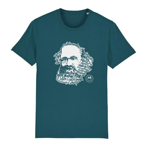 Spangeltangel Spangeltangel T-Shirt, Karl-Marx-Motiv bedruckt, Handlettering, Chemnitz, nachhaltig, Stadt, Herren, Damen, Unisex, Biobaumwolle, Weinrot, – Produktbild 1 von 1