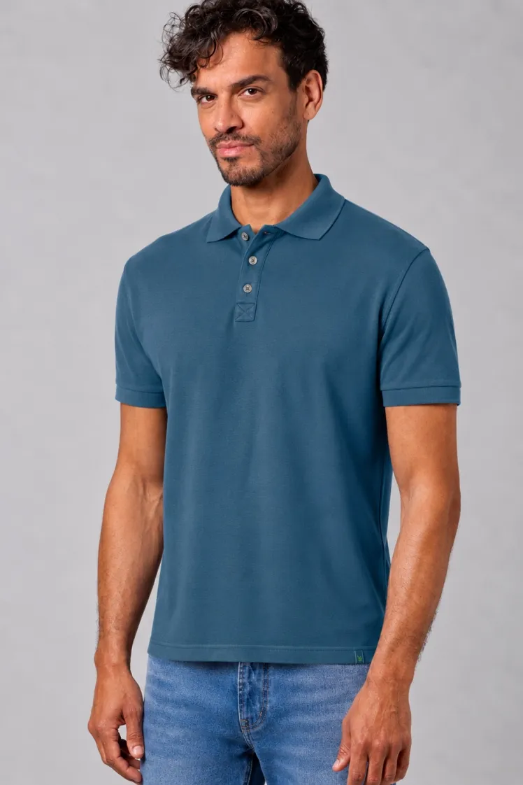 HempAge Hempage Herren vegan Polohemd Aus Piqué Jersey Von Reef Farbe Teal, Blau, – Produktbild 2 von 2