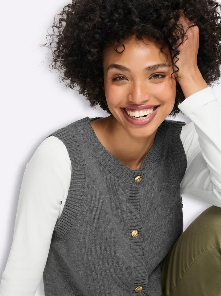 heine heine Strickweste Strickweste Ärmellos Feinstrick, Grau, – Produktbild 5 von 5