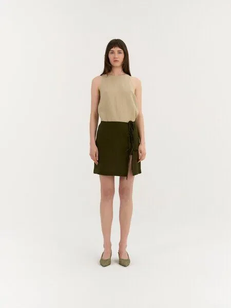 AmourLinen AmourLinen Leinenrock mit Bindebändern MANON, Deep olive (grün), – Produktbild 1 von 2