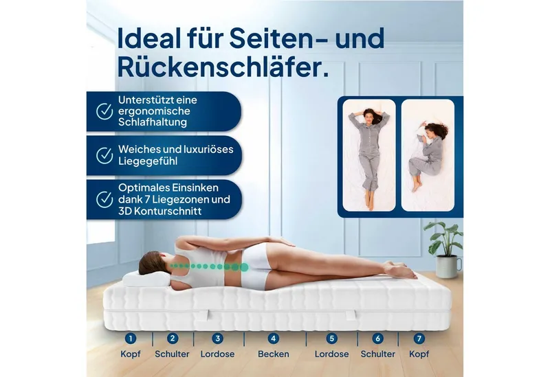 Gelschaummatratze 7-Zonen Gelmatratze mit Memoryeffekt, Premiumhöhe, Hochwertiger Bezug, AM Qualitätsmatratzen, 23 cm hoch, 80x200 cm – Produktbild 2 von 5
