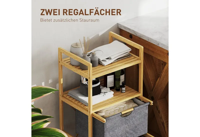 HOMCOM HOMCOM Wäschekorb Wäschekörben offene Ablagen, 2 Stück aus Stoff, mit Griff, 35,4 L (Wäschebox, 1 St., Wäschesammler), für Badezimmer, Bambus, Beige, – Produktbild 5 von 5