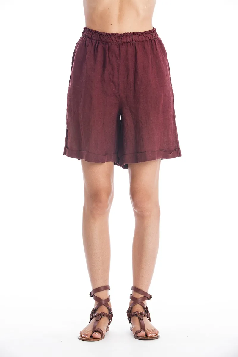 RAVENS VIEW IBIZA RAVENS VIEW IBIZA Damen vegan Shorts Lang Creta Dunkel Granat, Dunkelrot, – Produktbild 1 von 2