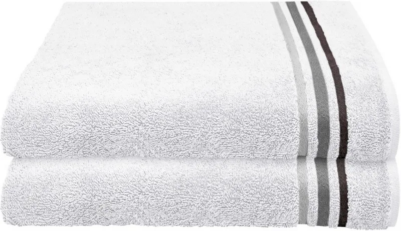 Schiesser Schiesser Duschtücher Skyline Color aus 100 % Baumwolle mit eleganter Streifenbordüre, Frottier (Set, 2-St), OEKO-TEX® MADE IN GREEN, Weiß, – Produktbild 2 von 5