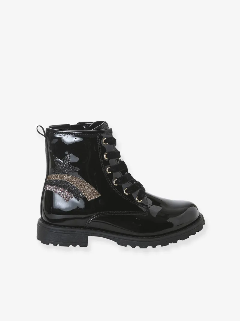 Vertbaudet Vertbaudet Kinder Schnür-Boots mit Reißverschluss und Anziehtrick, Schwarz, – Produktbild 2 von 4