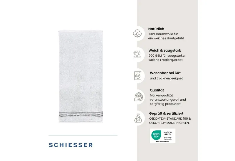 Schiesser Schiesser Handtücher Skyline Color aus 100 % Baumwolle mit eleganter Streifenbordüre, Frottier (Set, 4-St), OEKO-TEX® MADE IN GREEN, Weiß, – Produktbild 2 von 5