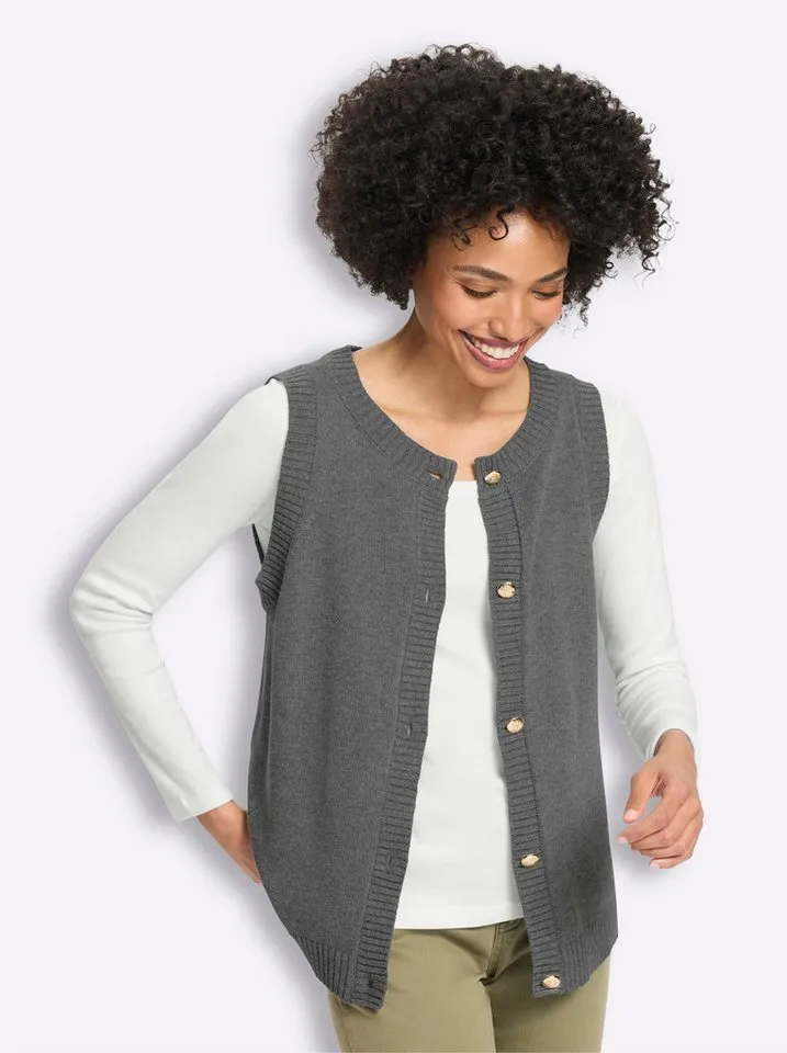 heine heine Strickweste Strickweste Ärmellos Feinstrick, Grau, – Produktbild 2 von 5