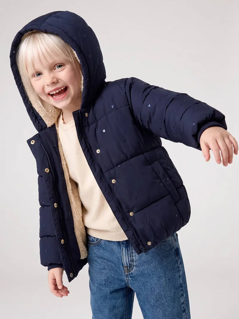 Vertbaudet Vertbaudet Winter-Steppjacke mit Kapuze Mädchen, Marine, – Produktbild 3 von 4