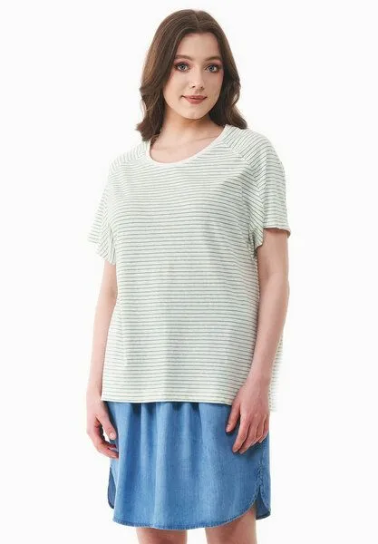 ORGANICATION ORGANICATION Gestreiftes T-Shirt aus Bio-Baumwolle und Leinen, Off white/matcha green, – Produktbild 1 von 4