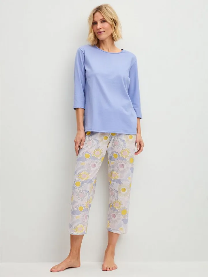 CALIDA CALIDA Capri-Pyjama EDITION 85 Damen (2 tlg) 7/8-Länge, weich und angenehm bewegungsfreundlich, Blau, – Produktbild 3 von 5