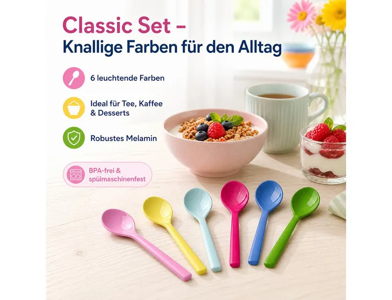 RICE RICE Teelöffel Rice Melamin Teelöffel 6er Pack in Classic Farben (2 Stück), Bunt|weiß, – Produktbild 2 von 5