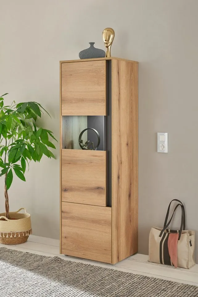 Home affaire Vitrine City/Giron, moderner Hochschrank, Glasvitrine zeitlos, modern, ausreichend Stauraum, vielseitig einsetzbar, Braun, – Produktbild 4 von 5
