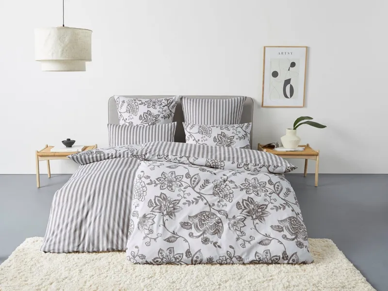 OTTO home Bettwäsche Nordby, Flanell, 2 teilig, Bettwäsche aus Baumwolle, skandinavisches Design, ab Größe 135x200 cm, Grau, – Produktbild 1 von 6