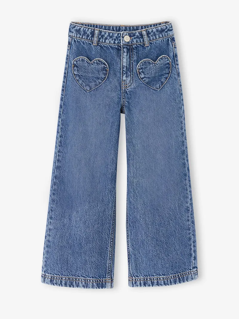 Vertbaudet Vertbaudet Weite Jeans Mädchen mit Herztaschen, Mittelblau, – Produktbild 3 von 4