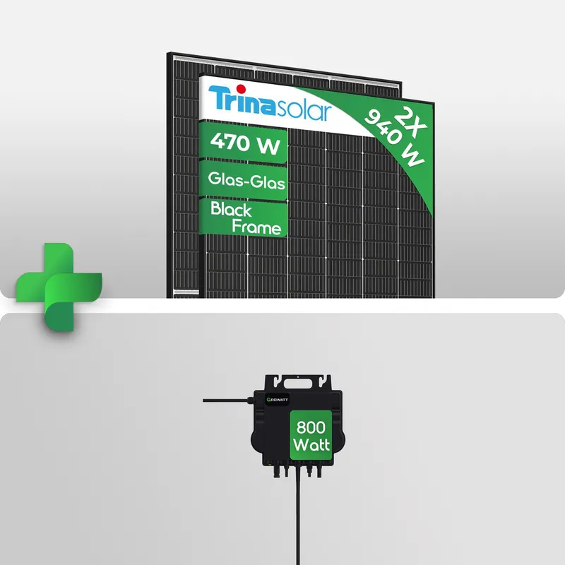 Growatt Growatt PV Set - 880Wp Balkonkraftwerk Mit 600/800W Mikro Wechselrichter + Trina Vertex S+ 440W Bifazial Solarmodul – Produktbild 2 von 2