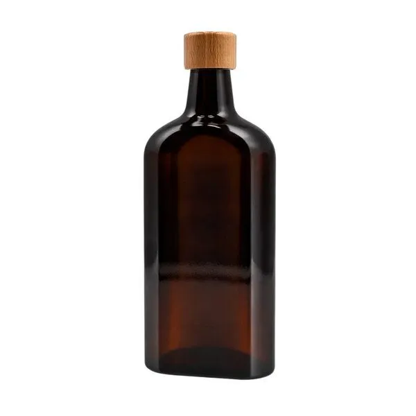 mikken mikken Apothekerflasche flach 500 ml Holzdeckel Meplatflasche mit Schraubdeckel – Produktbild 1 von 3