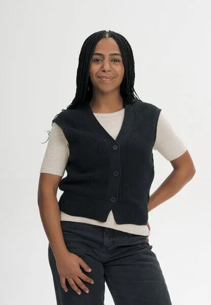 MELA MELA Strukturierte Strickweste Style BHOJA aus 100% Bio-Baumwolle, Schwarz, – Produktbild 1 von 4