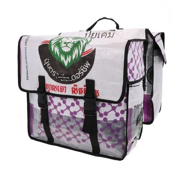 MoreThanHip MoreThanHip Doppelte Fahrradtasche aus recycelten Zement- oder Fischfuttersäcken - Mumba, Weis - löwe, – Produktbild 2 von 4