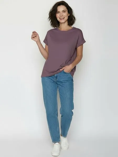 GreenBomb GREENBOMB Basic Loony - Sportliches T-Shirt aus Bio-Baumwolle mit Rollup Sleeve / GOTS / Fair & Vegan, Lila (moorberry), – Produktbild 3 von 4