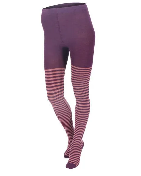 grödo grödo Damen Strumpfhose Ringel kbT Wolle Bio Baumwolle Elasthan, Dunkellila-altrosa, – Produktbild 1 von 2