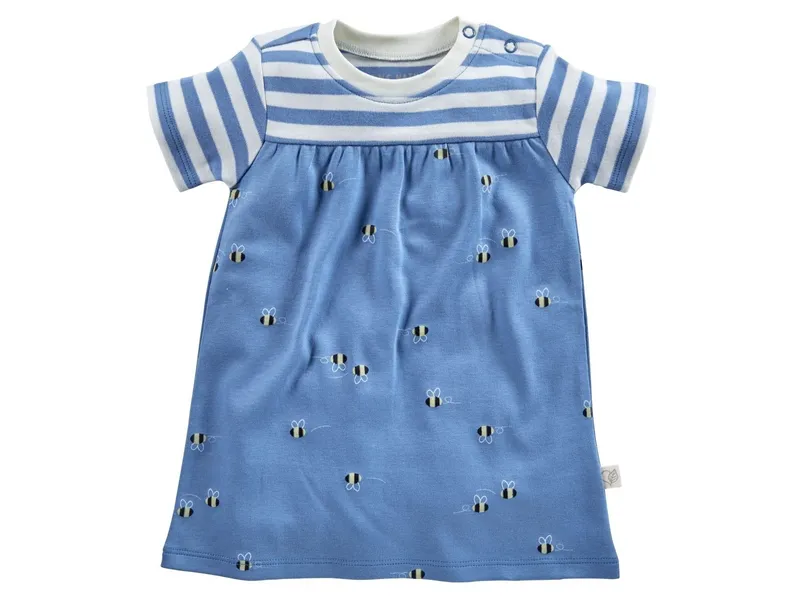 HANS NATUR Baby Kleid Kurzarm Bio-Baumwolle Biene blau Gr.62/68, Blau, mehrfarbig, – Produktbild 1 von 2