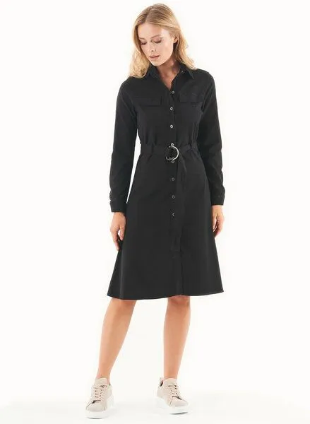 ORGANICATION ORGANICATION Hemdblusenkleid aus TENCEL Lyocell und Bio-Baumwolle, Schwarz(black), – Produktbild 1 von 4