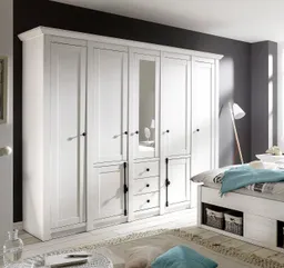 Home affaire Kleiderschrank California Landhaus Wäscheschrank mit Spiegel, 147 oder 236cm breit INKLUSIVE komplette Innenausstattung, mit einzigartigen Griffen – Produktbild 1 von 1