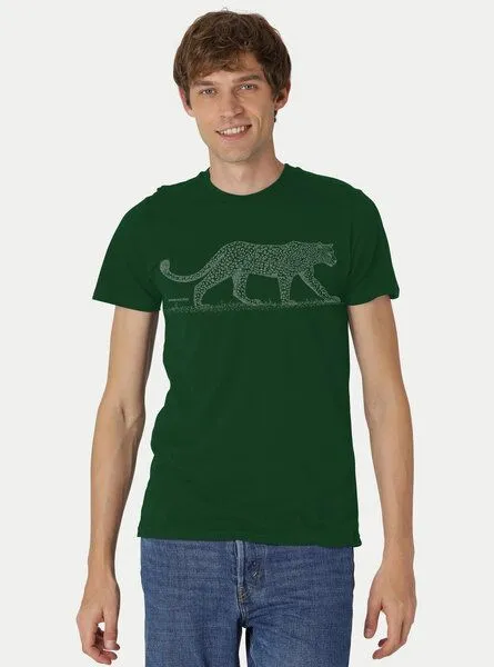 Peaces.bio - handbedruckte Biomode Peaces.bio - handbedruckte Biomode Bio Fit T-Shirt Leopard Herren, Flaschengrün, – Produktbild 1 von 2