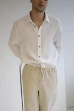 Amber Linen Amber Linen Herren vegan Hemd Havanna Weiß – Produktbild 1 von 1