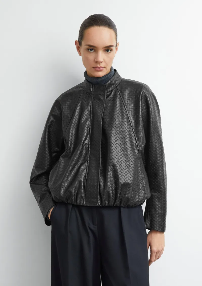 comma comma Fake Leather Jacke mit Ballonsaum, Schwarz, – Produktbild 2 von 3