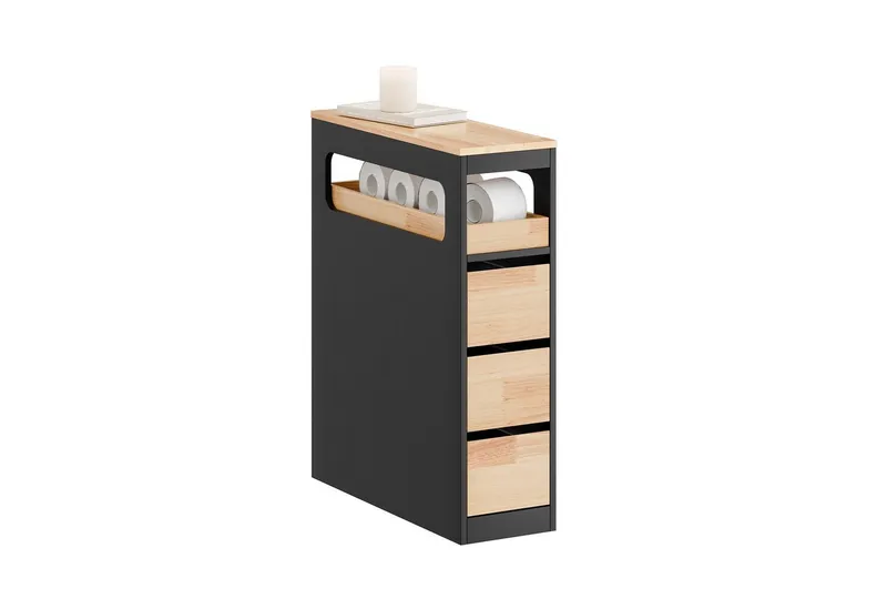 SoBuy Beistellwagen BZR54, Badezimmerschrank mit Rollen, Badschrank schmal, Kommode, Küchenwagen schmal Nischenwagen Badezimmerregal mit Rädern, ausziehbar, Schwarz, – Produktbild 1 von 5