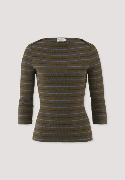 hessnatur hessnatur Slubrib Streifen Longsleeve Slim aus Bio-Baumwolle, Vintage oliv, – Produktbild 4 von 4