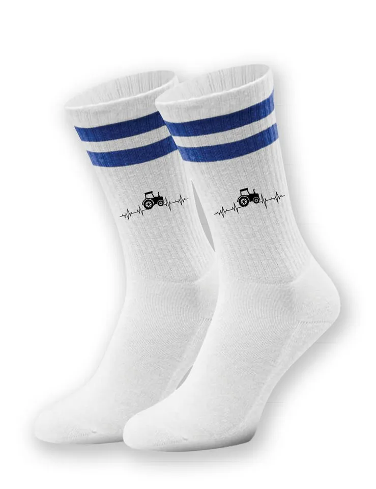 Youth Designz Tennissocken Unisex Socken "Heartbeat Traktor" Aufdruck lustig Geschenk Statement mit verstärkter Verse und Zehenbereich, Blau, – Produktbild 1 von 5
