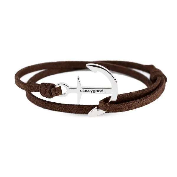 Classygood. Classygood. Anker Armband Edelstahl - Silber - Alcantara-Leder Band, Braun, – Produktbild 1 von 4