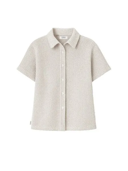 FUXBAU FUXBAU Frauen kurzarm Waffelstrick Bluse, Beige, – Produktbild 3 von 4